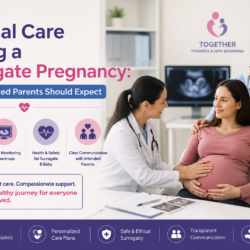 Medical care during a surrogate pregnancy with a doctor, surrogate mother, and intended parents