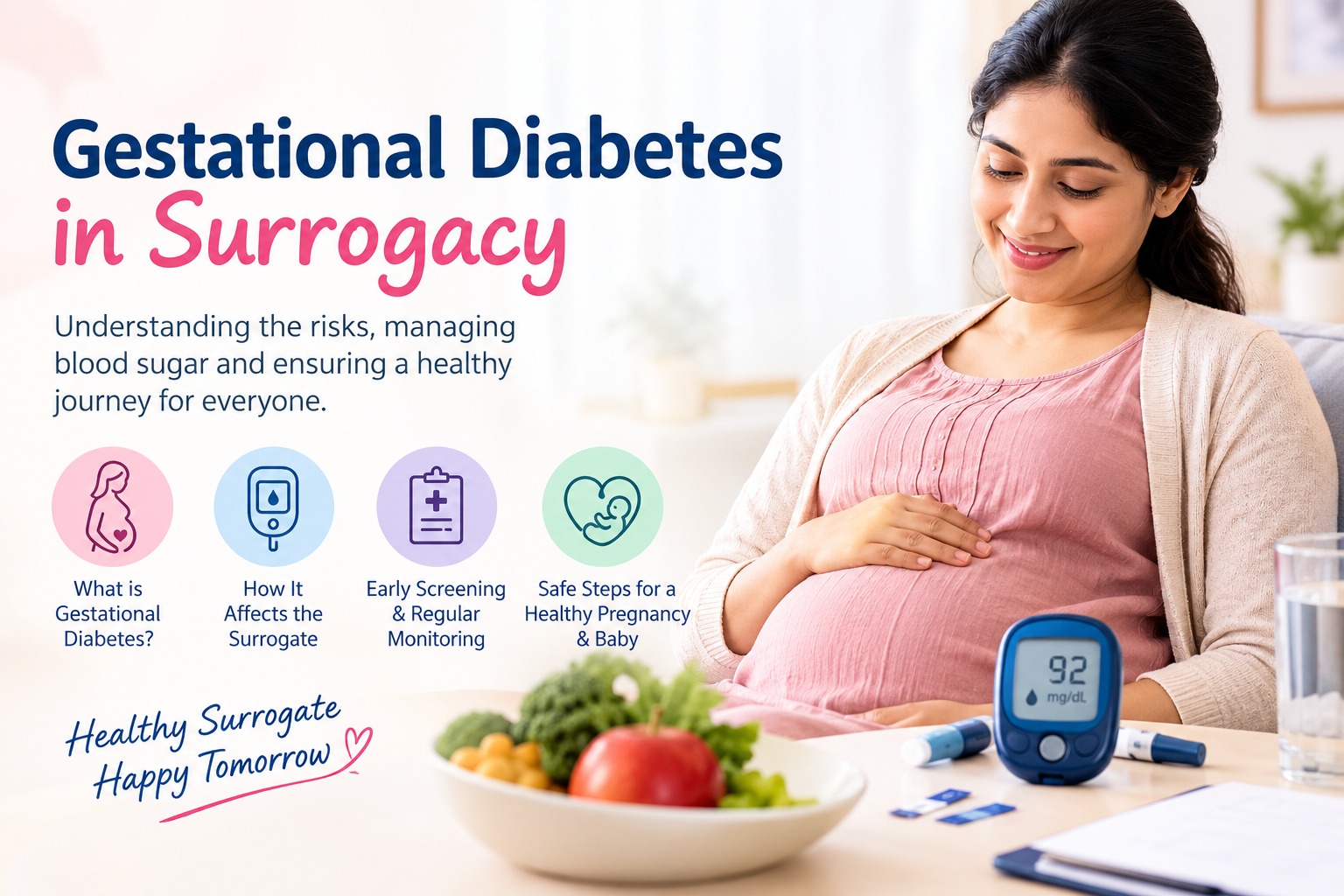 Gestational diabetes in surrogacy, blood sugar monitoring, and healthy pregnancy care